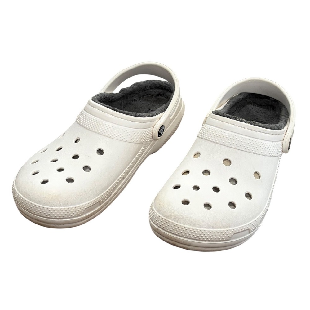 Crocs Classic Fuzz Lined Clogs Womens 12 Mens 10 White Unisex Slip On‎ Comfort